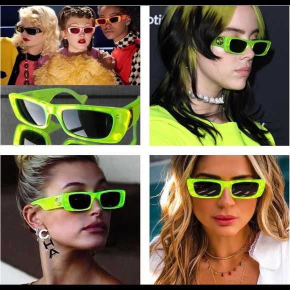 GUCCI 2025 TOP COLOR GREEN RECTANGULAR SUNNIES SEEN ON CELEBS & INFLUENCERS - Picture 15 of 16
